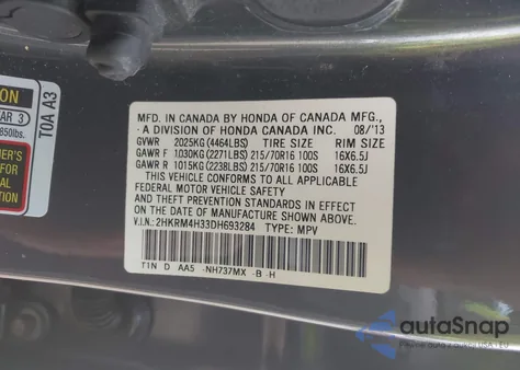 2013 Honda Cr-V Lx from USA, damaged, VIN 2HKRM4H33DH693284